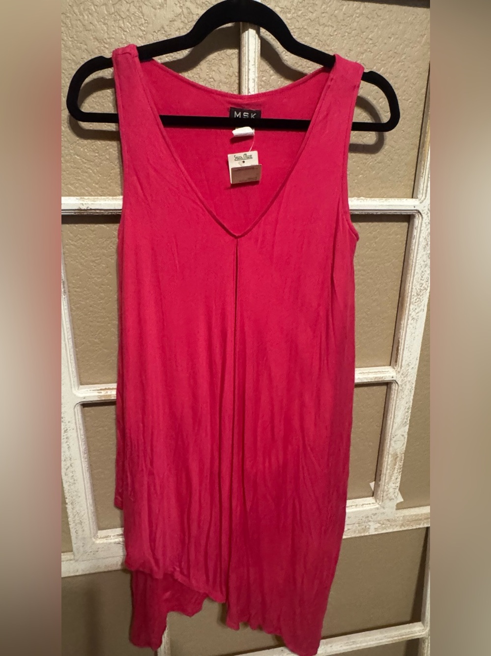 NWT Vintage MSK Pink V-Neck Asymmetrical Sleeveless Dress; Sz S